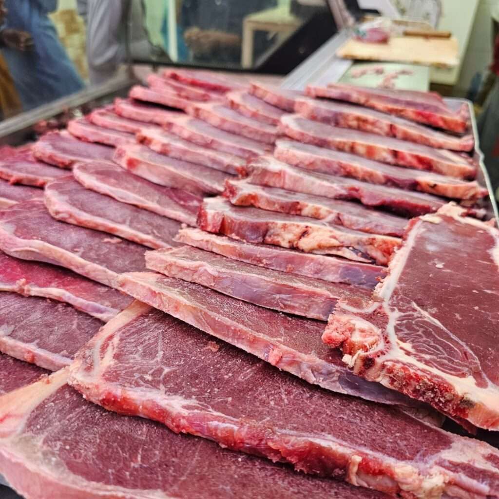 Thinly sliced halal beef T-bone steaks perfect for grilling or pan frying