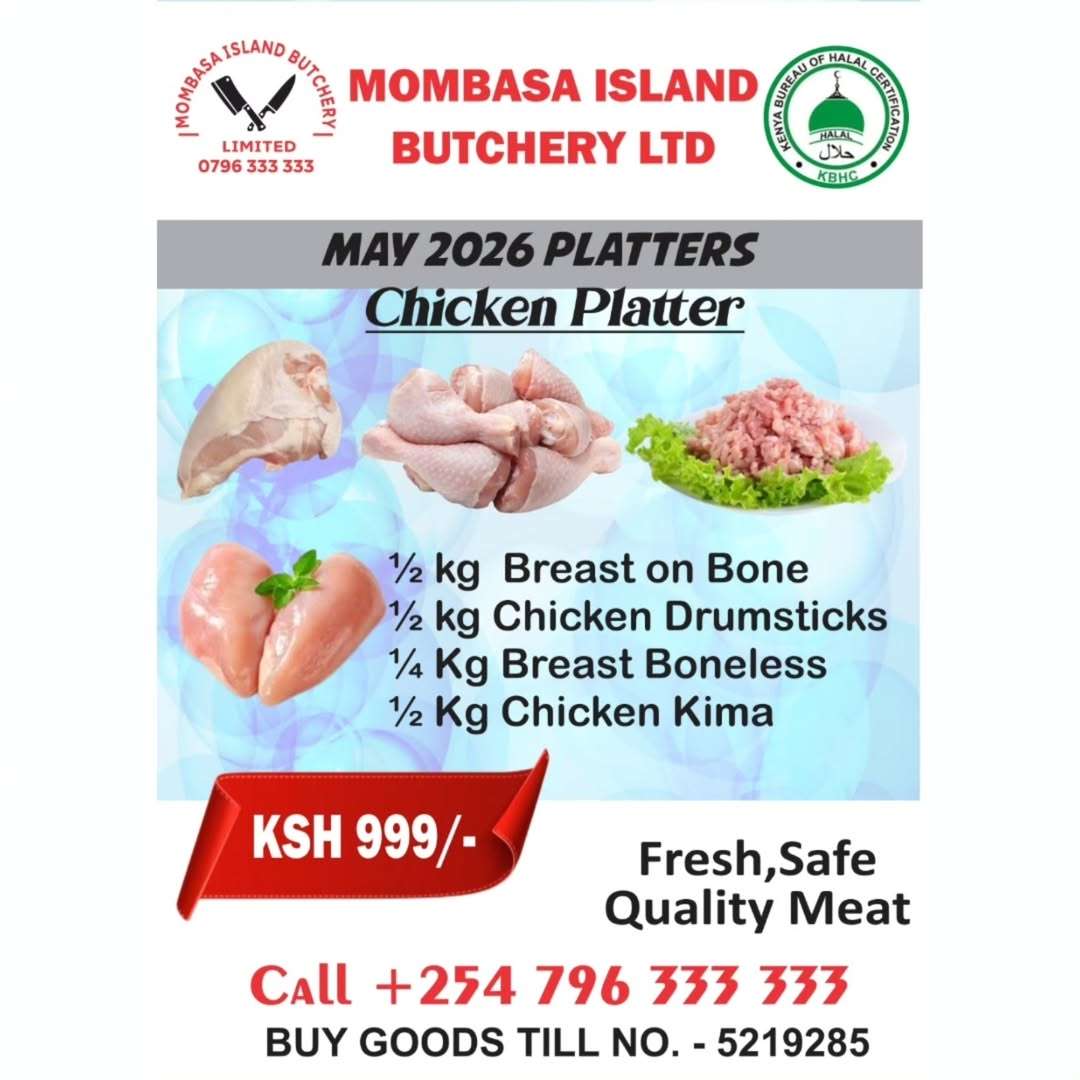 Fresh boneless halal chicken cuts prepared hygienically in Mombasa butchery